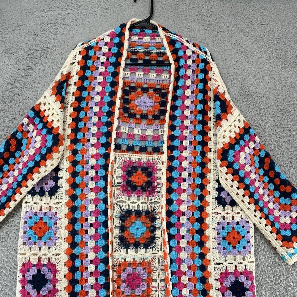 POL Cardigan Sweater Womens Granny Square Crochet Cottagecore Duster - Picture 4 of 12